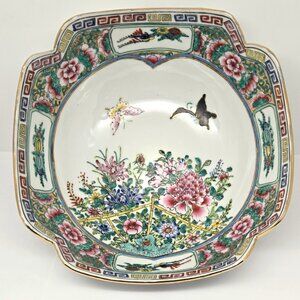 Vintage Japanese Scalloped 10" Bowl with Butterflies Hand Painted in Hong Kong